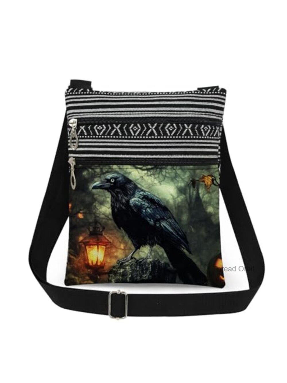 Raven Crossbody Bag Gothic Purse Adjustable Strap Polyester